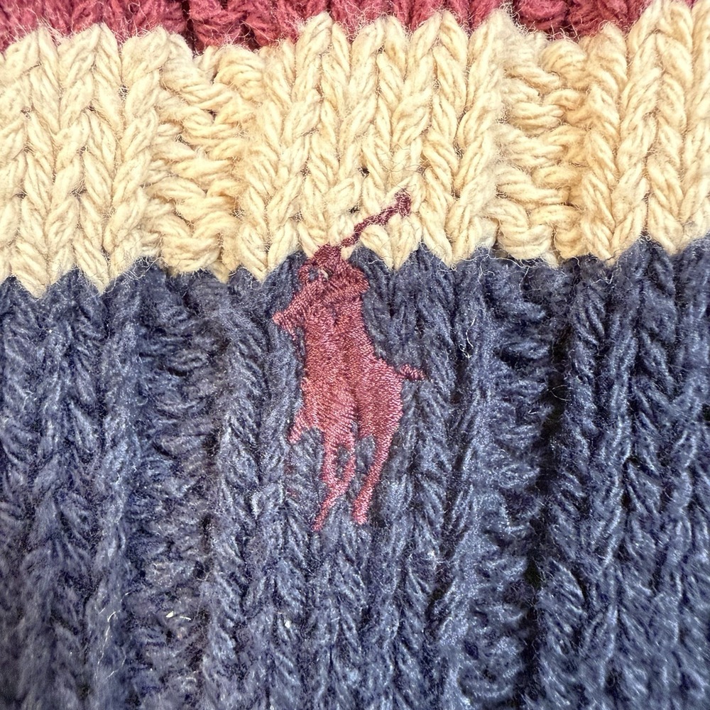 Vtg Polo Ralph Lauren Striped Ribbed Cotton Sweater L Navy Burgundy Old Money - Picture 7 of 12